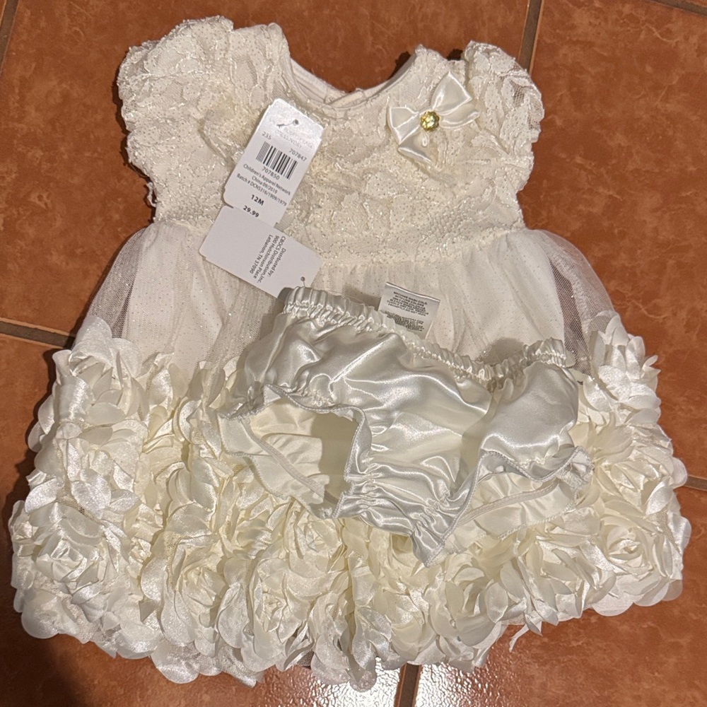 Elegant Cream Baby Dress with Bloomers